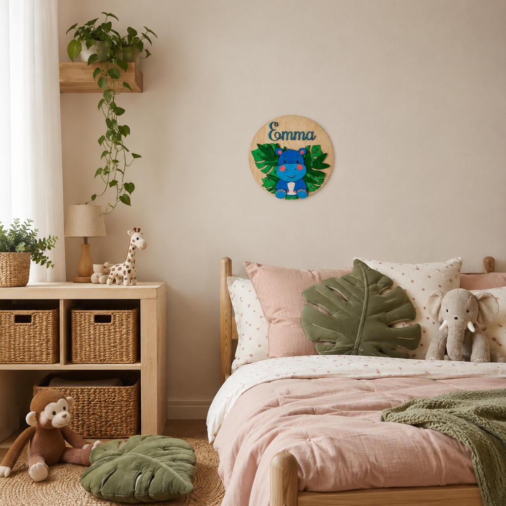 Gepersonaliseerd houten naambord – Dinosaurus - nijlpaard