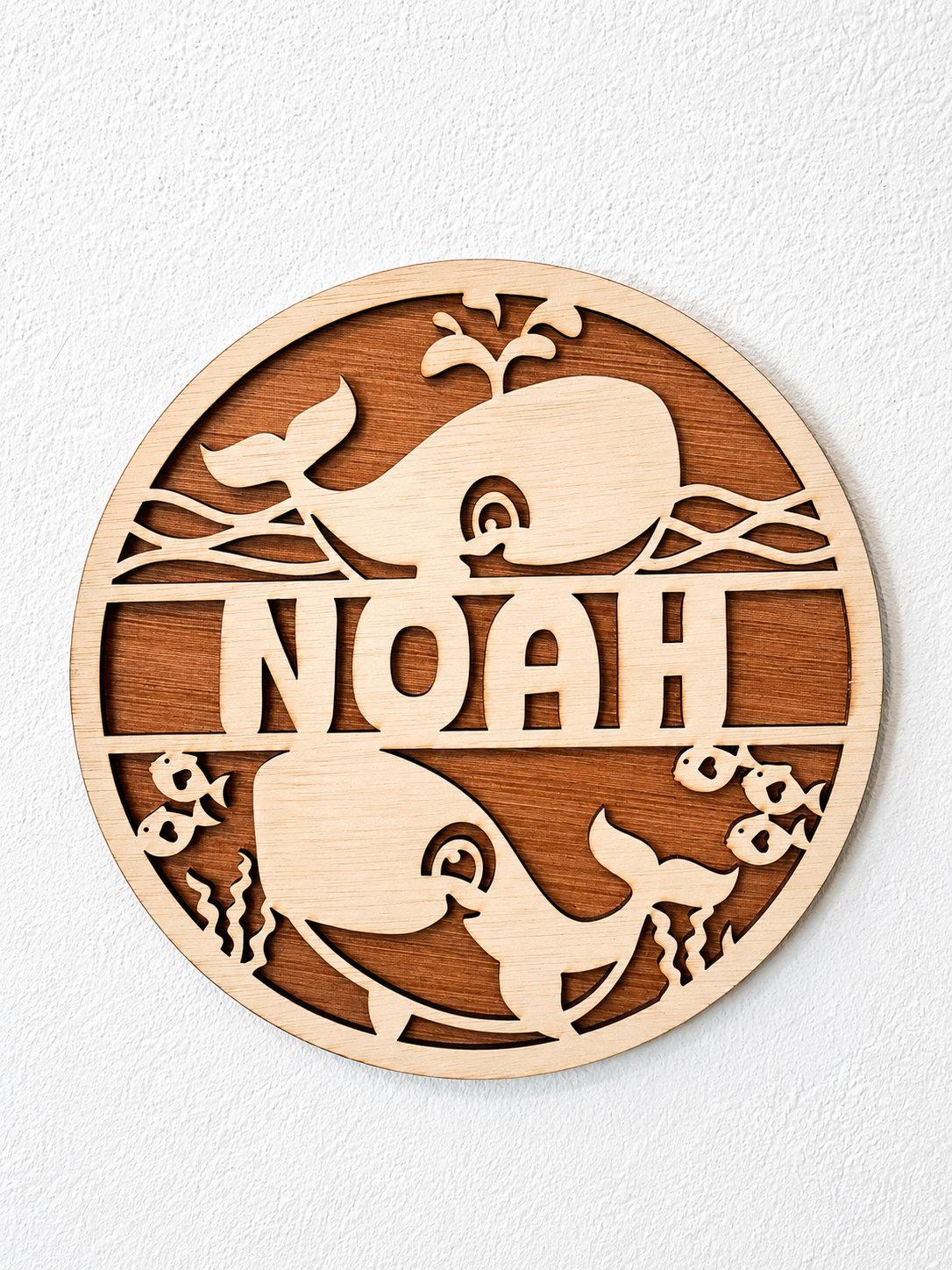 Gepersonaliseerd houten naambord set walvissen | Muurdecoratie met oceaanmotief