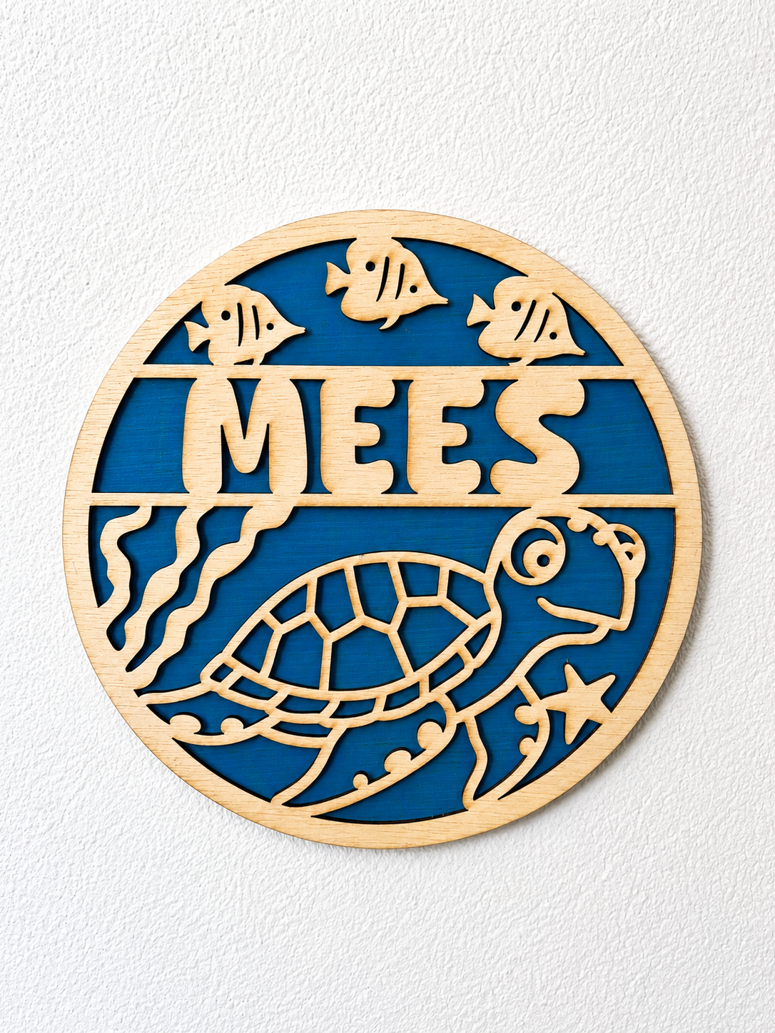 Gepersonaliseerd houten naambord set schidpad | Muurdecoratie met oceaanmotief