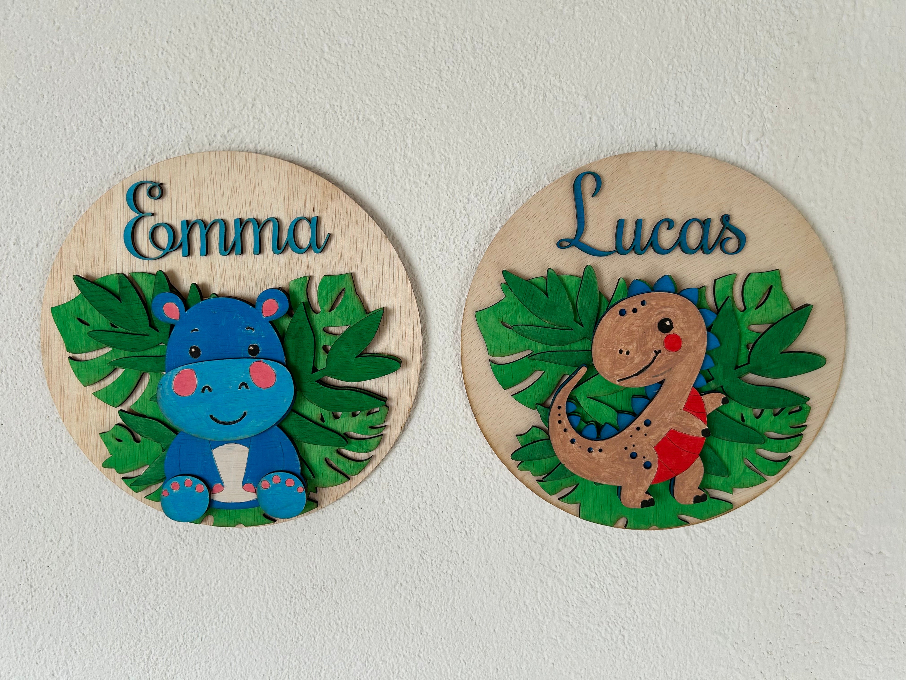 Gepersonaliseerd houten naambord – Dinosaurus - nijlpaard