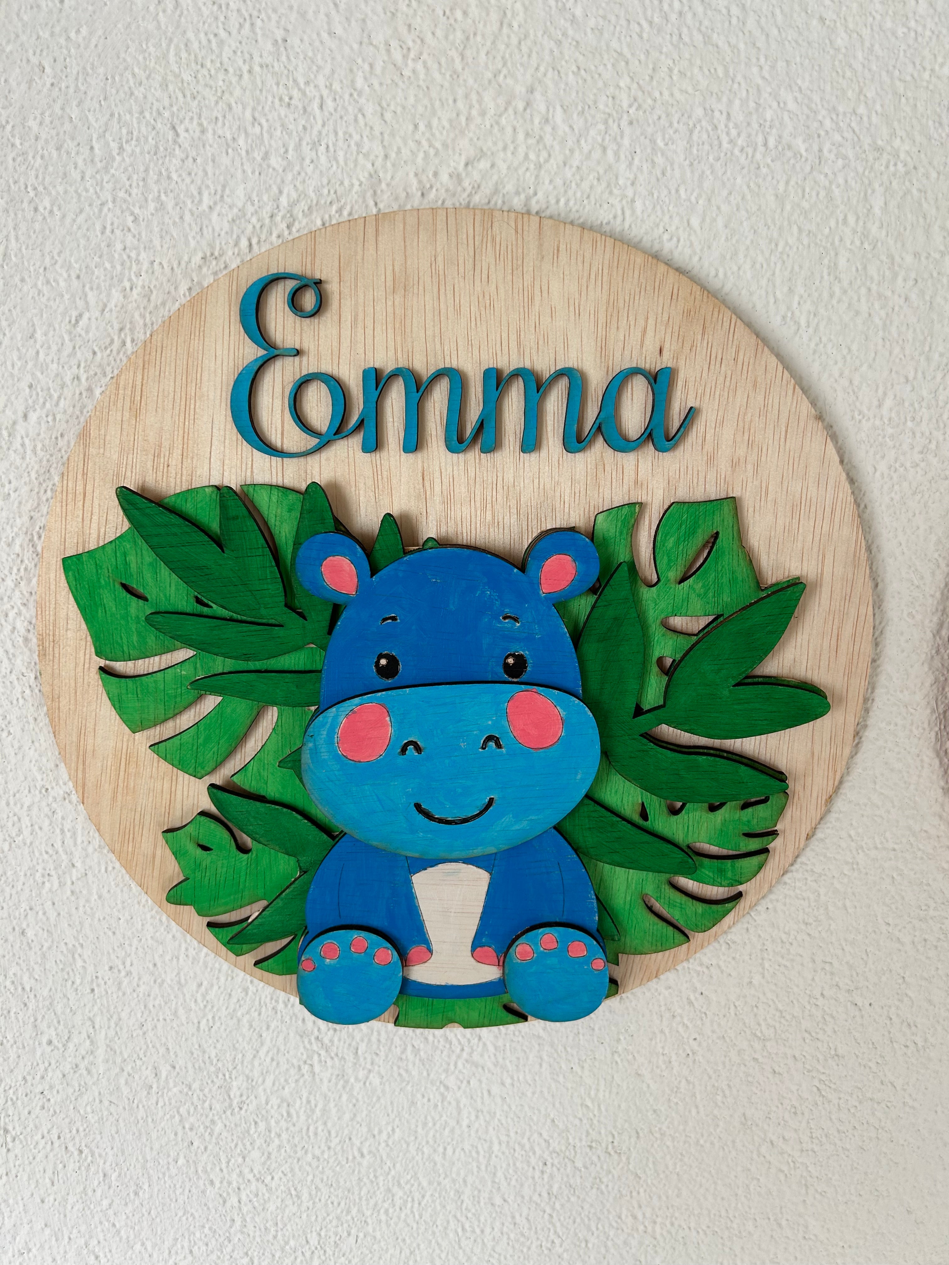 Gepersonaliseerd houten naambord – Dinosaurus - nijlpaard