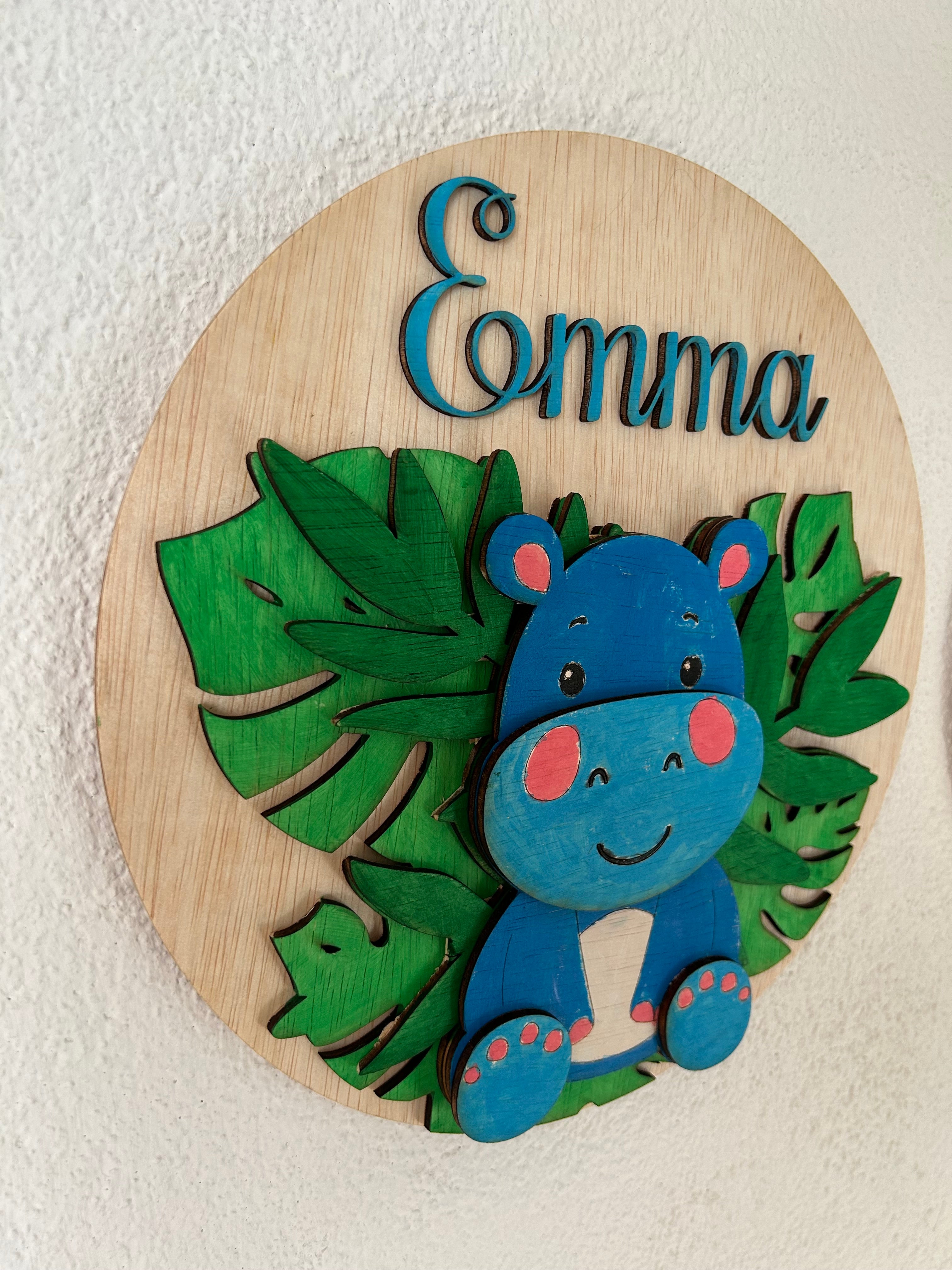 Gepersonaliseerd houten naambord – Dinosaurus - nijlpaard