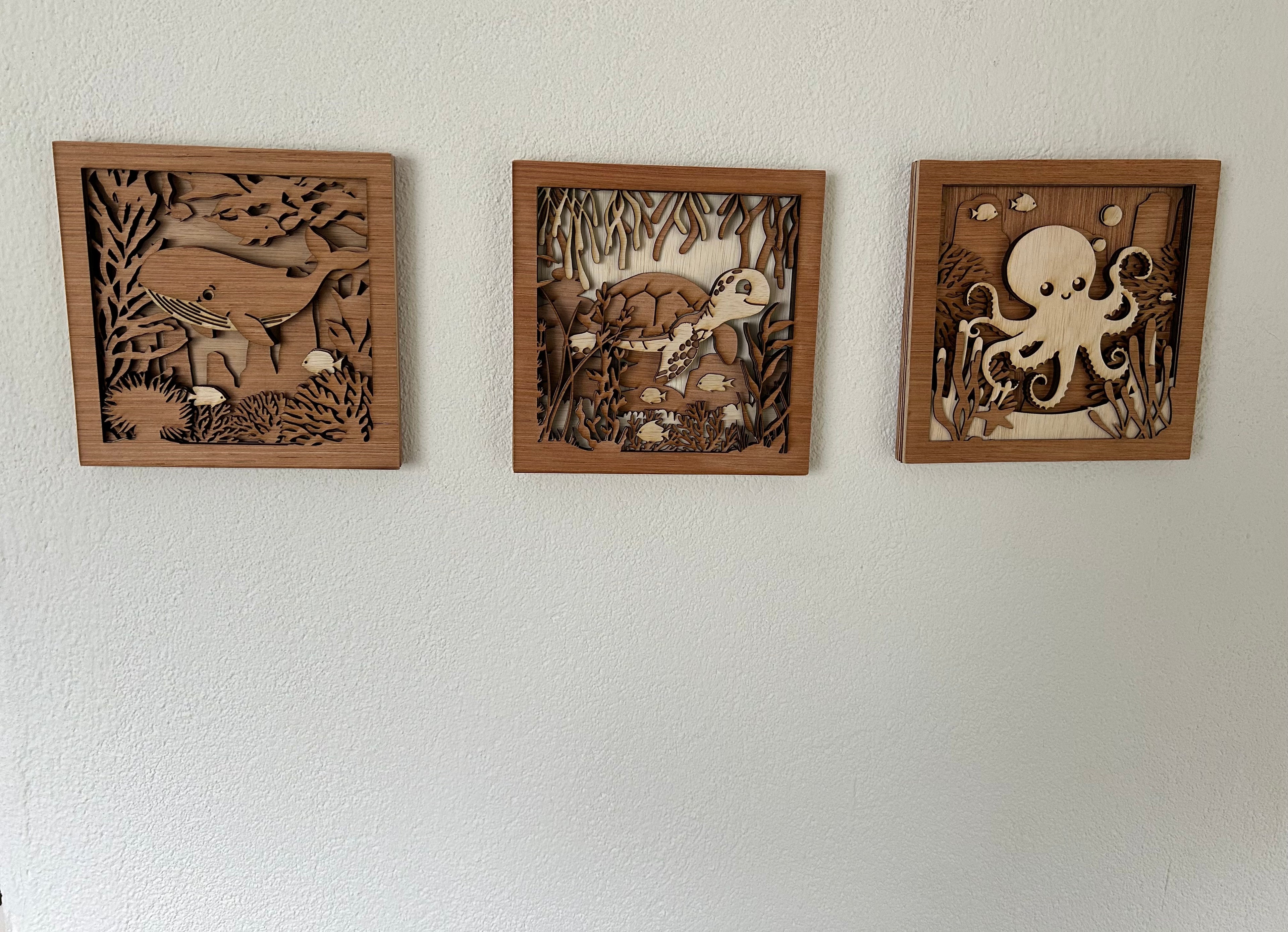 Houten oceaan wanddecoratieset | 3-delige houten wandpanelen