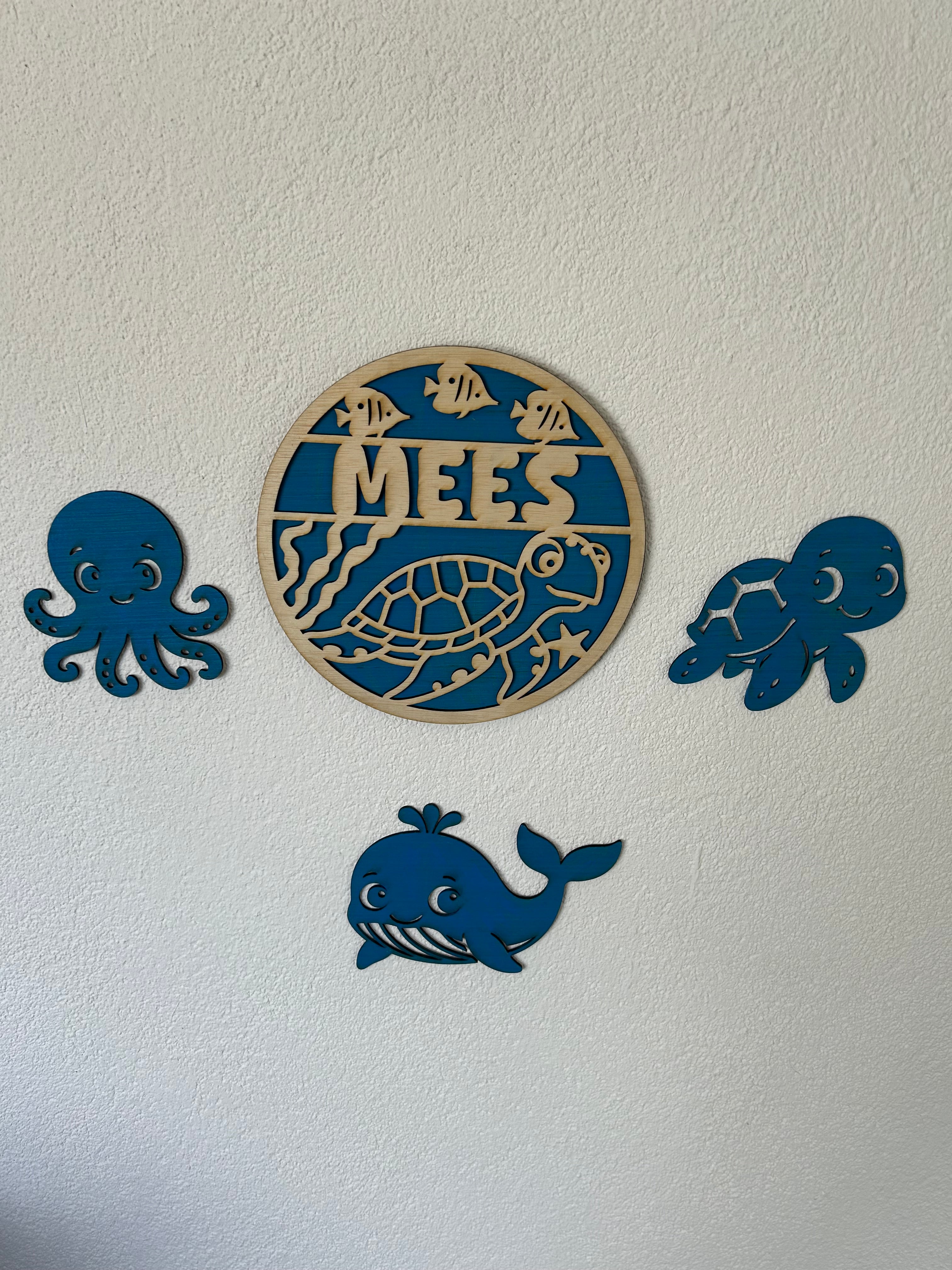 Gepersonaliseerd houten naambord set schidpad | Muurdecoratie met oceaanmotief