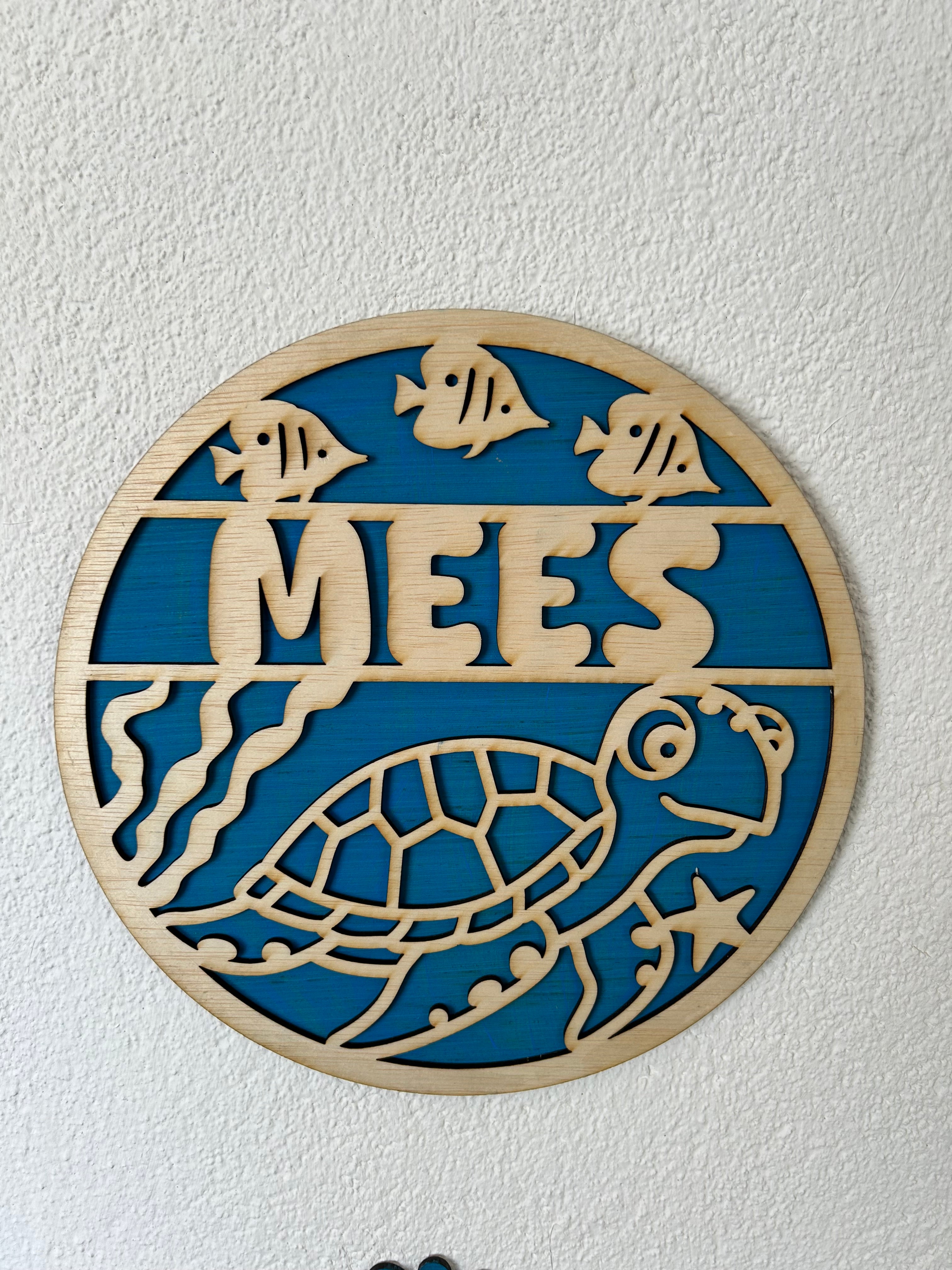 Gepersonaliseerd houten naambord set schidpad | Muurdecoratie met oceaanmotief