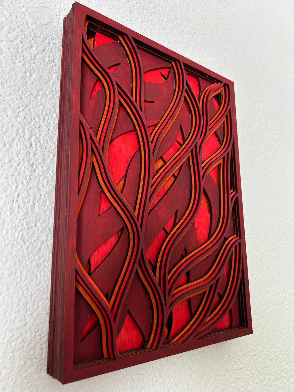 Abstracte golven houten geometrische wanddecoratie
