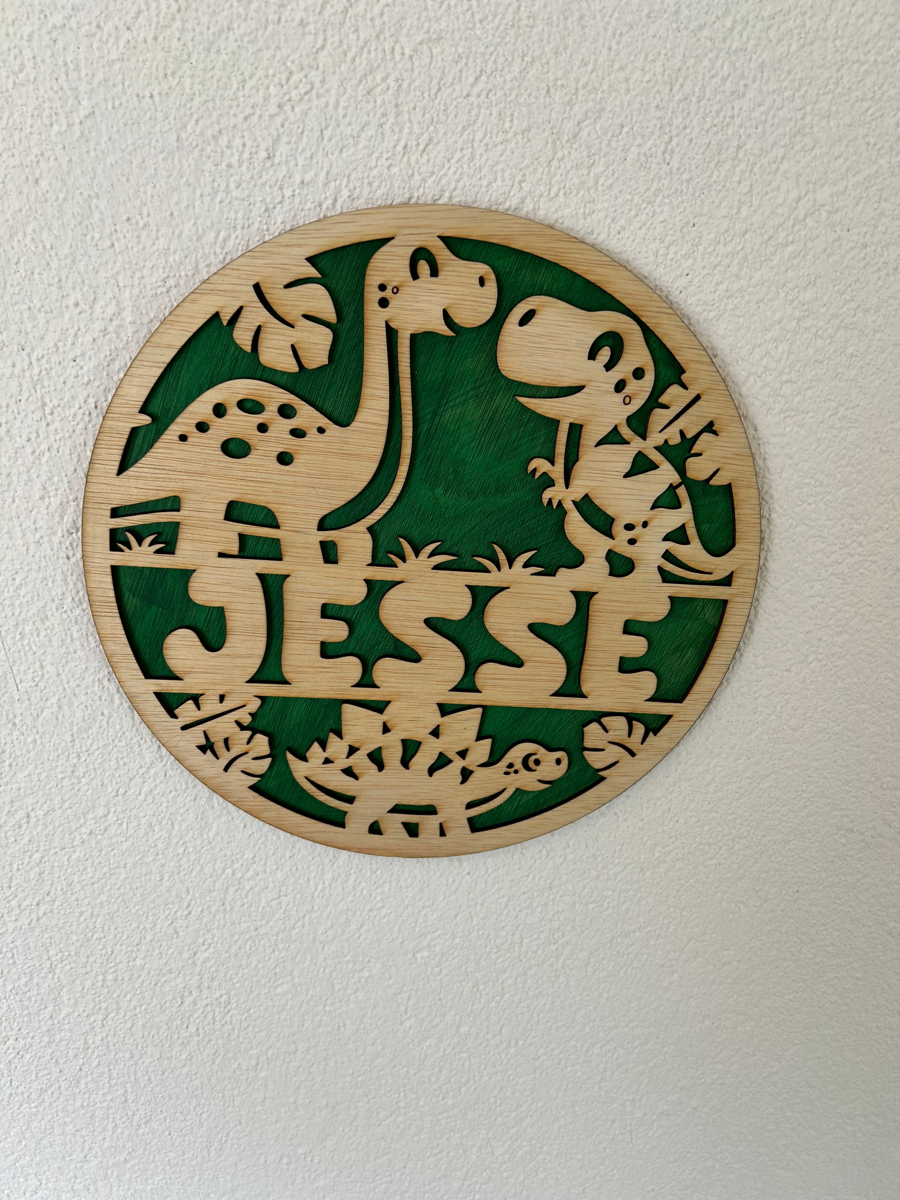 Gepersonaliseerd houten dinosaurusnaambord