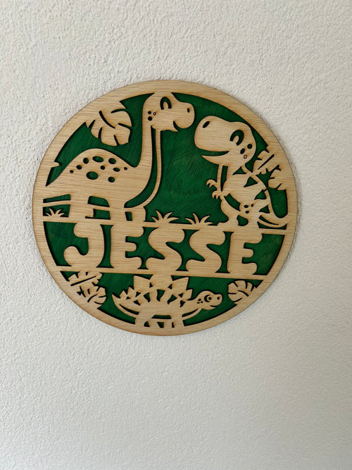 Gepersonaliseerd houten dinosaurusnaambord