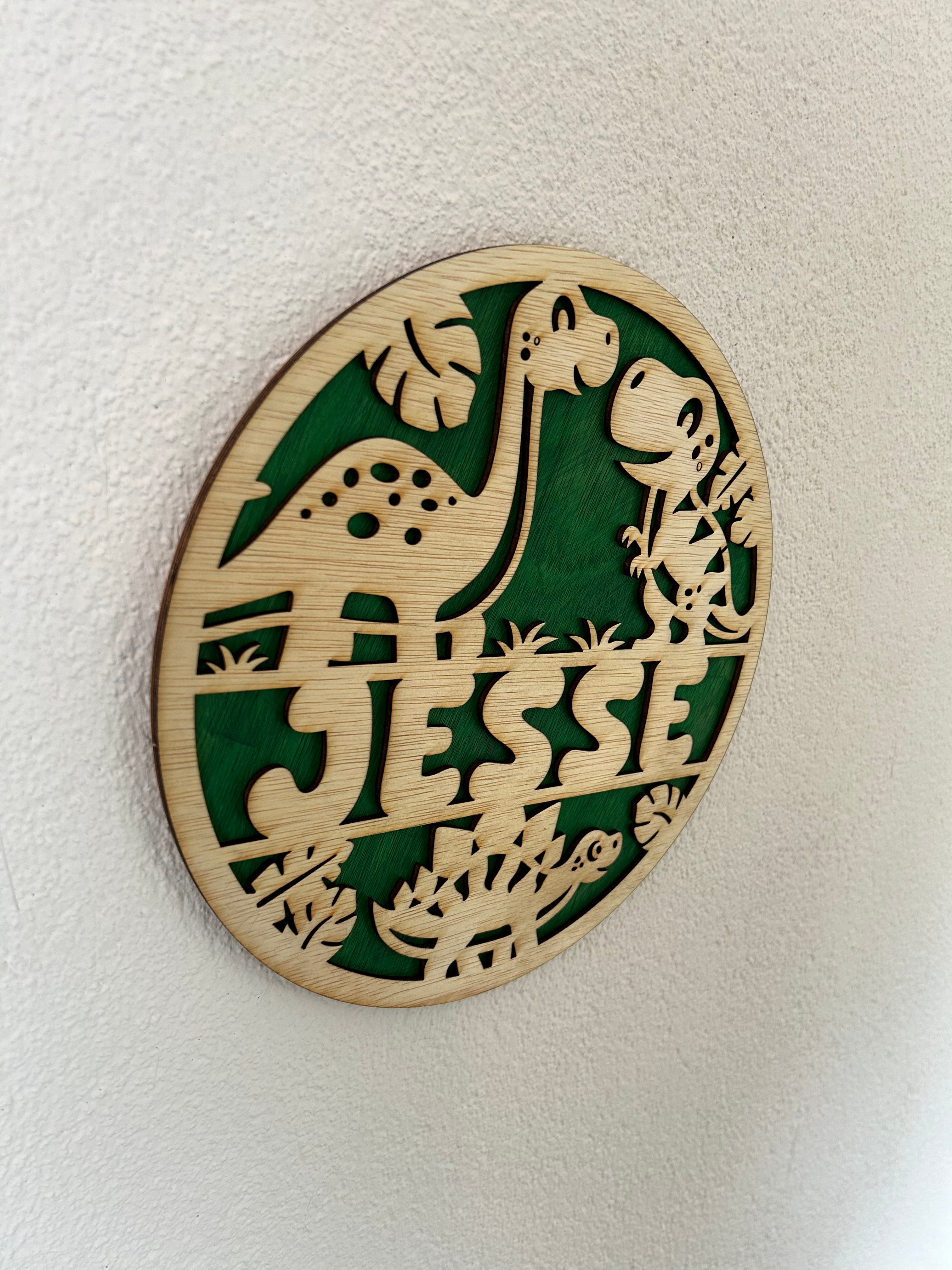 Gepersonaliseerd houten dinosaurusnaambord