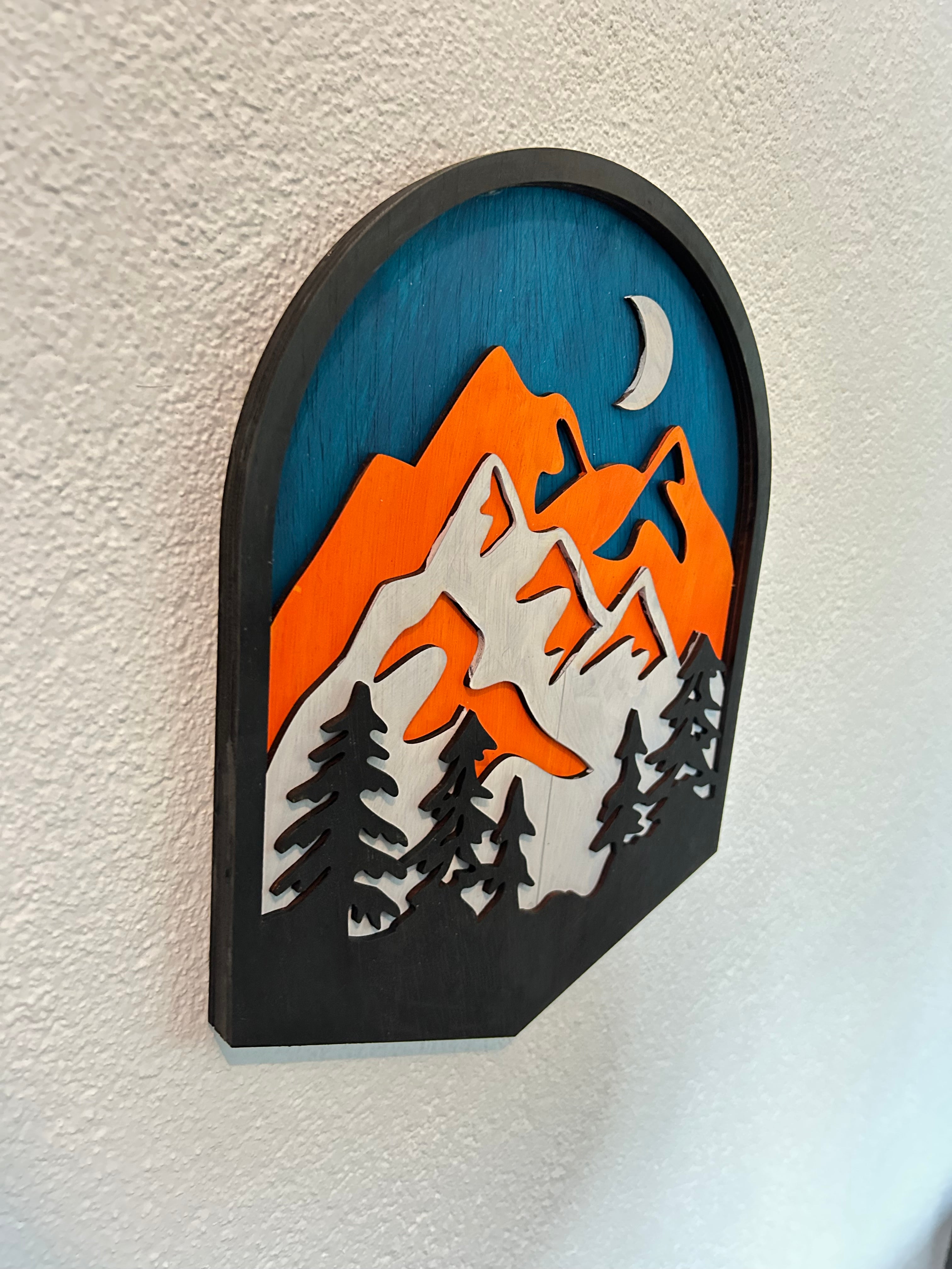 Houten wanddecoratie bergen – 3D landschap