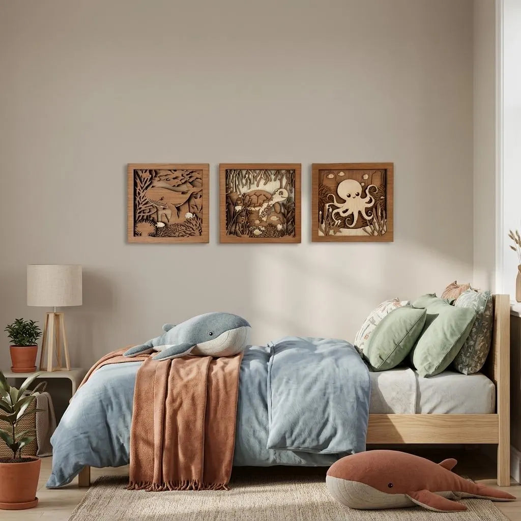 Houten oceaan wanddecoratieset | 3-delige houten wandpanelen